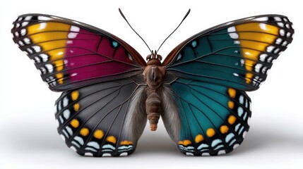Fototapeta premium Colorful butterfly with vibrant wings displaying intricate patterns and details in vivid hues