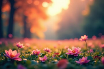 Fototapeta premium Abstract blurred nature scene, soft focus, calming colors, peaceful, flower