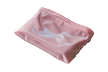 Glossy Pink Zipper Pouch Perfect for Travel Essentials Stylish and Functional Design with on transparent background