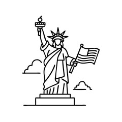 statue of liberty with flag icon, statue of liberty with flag line art - simple line art of statue of liberty with flag, perfect for statue of liberty with flag logos and icons