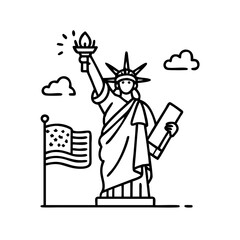 statue of liberty with flag icon, statue of liberty with flag line art - simple line art of statue of liberty with flag, perfect for statue of liberty with flag logos and icons