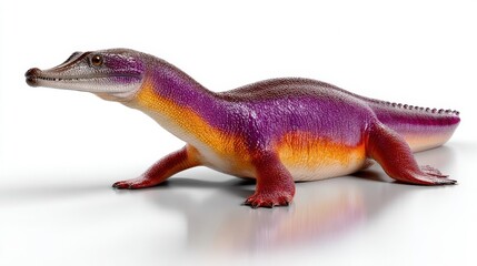 Fototapeta premium Colorful 3D Rendering of a Vibrant Prehistoric Reptile on a White Background