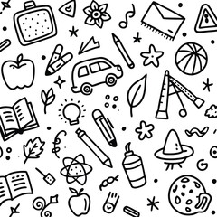 Obraz premium Doodle Pattern of School Supplies and Objects