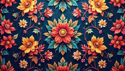 Intricate floral damask textile, repeating design , decorative, ornate