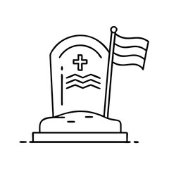 tombstone with flag icon, tombstone with flag line art - simple line art of tombstone with flag, perfect for tombstone with flag logos and icons