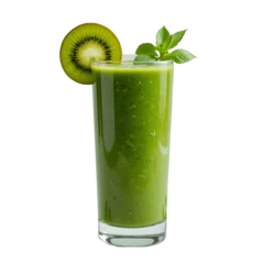 Fotobehang Fresh green kiwi fruit juice in a glass, a healthy and sweet beverage isolated on white © HummingBird