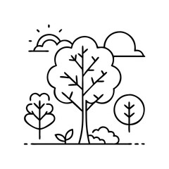 tree and nature icon, tree and nature line art - simple line art of tree and nature, perfect for tree and nature logos and icons