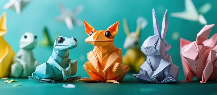 Colorful Origami Animals on Teal Background