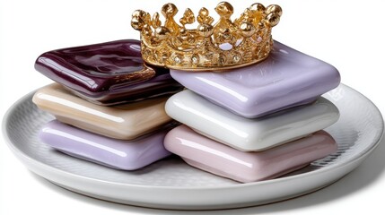 Elegant Crown on Stylish Ceramic Tiles in Soft Pastel Shades with Shiny Finish