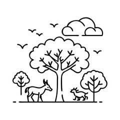 tree and wildlife icon, tree and wildlife line art - simple line art of tree and wildlife, perfect for tree and wildlife logos and icons