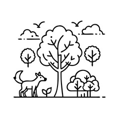 tree and wildlife icon, tree and wildlife line art - simple line art of tree and wildlife, perfect for tree and wildlife logos and icons