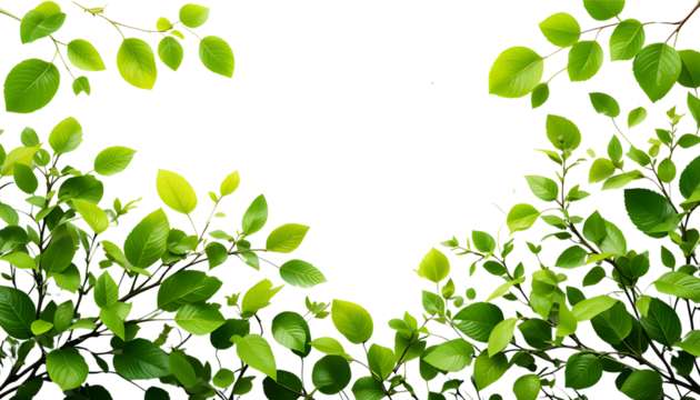 Green leaves frame with floral design and spring nature illustration creates a fresh botanical border