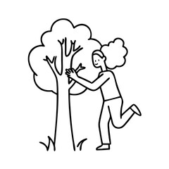 tree hug icon, tree hug line art - simple line art of tree hug, perfect for tree hug logos and icons