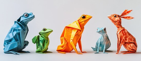 Colorful Origami Frogs and Rabbit, Creative Display, Studio Shot, Possible Use Education, Art, or Design