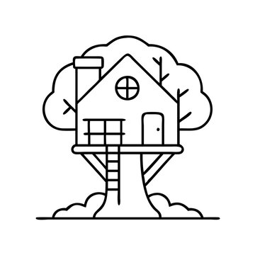 recommend clip art: treehouse icon, treehouse line art - simple line art of treehouse, perfect for treehouse logos and icons