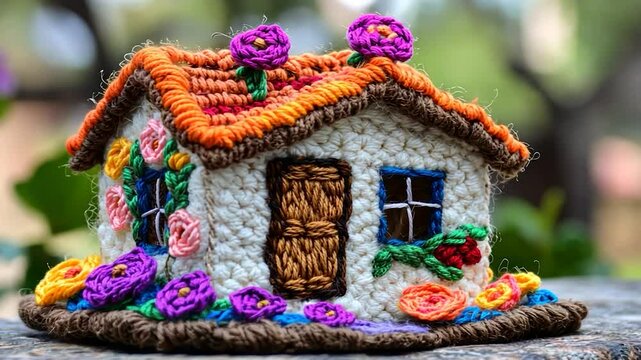 Colorful embroidered miniature house