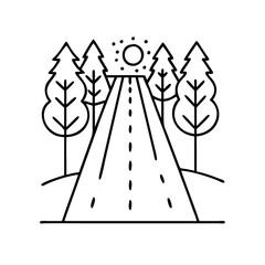 tree lined street icon, tree lined street line art - simple line art of tree lined street, perfect for tree lined street logos and icons