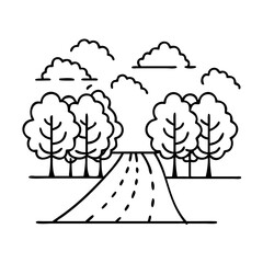 tree lined street icon, tree lined street line art - simple line art of tree lined street, perfect for tree lined street logos and icons