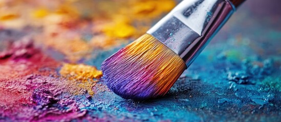 Fototapeta premium Colorful paint brush stroke on artist palette