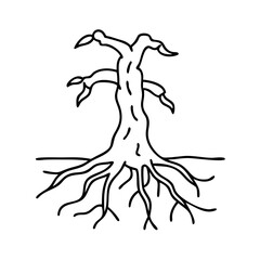 tree roots icon, tree roots line art - simple line art of tree roots, perfect for tree roots logos and icons