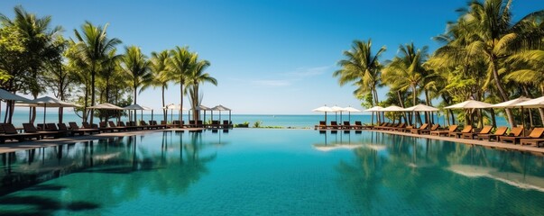 Obraz premium Tropical Resort Pool with Palm Trees