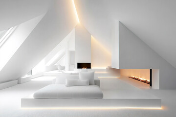 Obraz premium Modern minimalist interior design featuring a sleek white room with angles and light