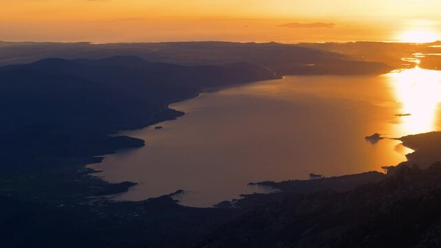 Lake Bafa from Latmos Mountain at Sunset with the Aegean Sea and Greek Islands in the Background