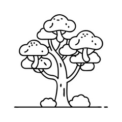 tree with mushrooms icon, tree with mushrooms line art - simple line art of tree with mushrooms, perfect for tree with mushrooms logos and icons