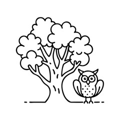 tree with owl icon, tree with owl line art - simple line art of tree with owl, perfect for tree with owl logos and icons