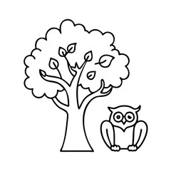 tree with owl icon, tree with owl line art - simple line art of tree with owl, perfect for tree with owl logos and icons