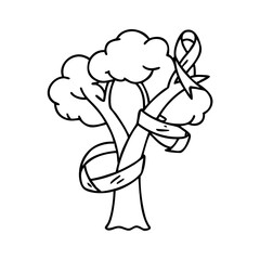 tree with ribbon for support icon, tree with ribbon for support line art - simple line art of tree with ribbon for support, perfect for tree with ribbon for support logos and icons