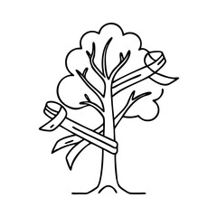 tree with ribbon for support icon, tree with ribbon for support line art - simple line art of tree with ribbon for support, perfect for tree with ribbon for support logos and icons