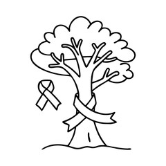 tree with ribbon for support icon, tree with ribbon for support line art - simple line art of tree with ribbon for support, perfect for tree with ribbon for support logos and icons