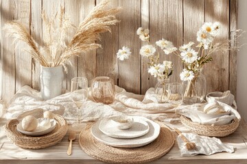 Rustic table setting with dried flowers