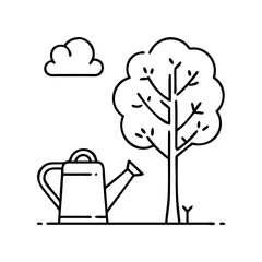 watering can with tree icon, watering can with tree line art - simple line art of watering can with tree, perfect for watering can with tree logos and icons