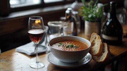 Hearty warm lentil soup served with crusty bread