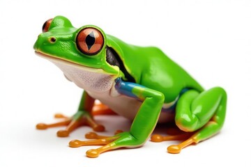 Naklejka premium Green tree frog, vibrant skin, isolated on pure white background, animal, frog legs, exotic