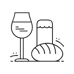 wine and bread icon, wine and bread line art - simple line art of wine and bread, perfect for wine and bread logos and icons