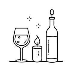 wine and candlelight icon, wine and candlelight line art - simple line art of wine and candlelight, perfect for wine and candlelight logos and icons