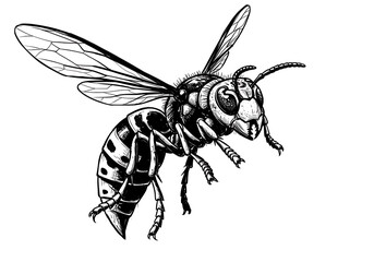 flying wasp vector illustration