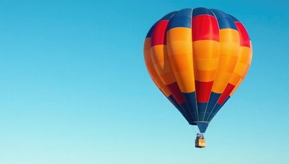 Naklejka premium Lone, brightly colored hot air balloon against a clear sky, amazing, bright