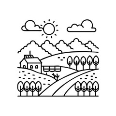 Fototapeta premium wine country landscape icon, wine country landscape line art - simple line art of wine country landscape, perfect for wine country landscape logos and icons