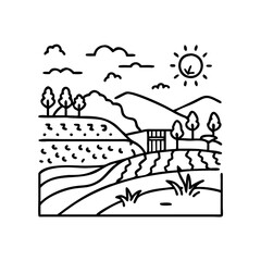Fototapeta premium wine country landscape icon, wine country landscape line art - simple line art of wine country landscape, perfect for wine country landscape logos and icons