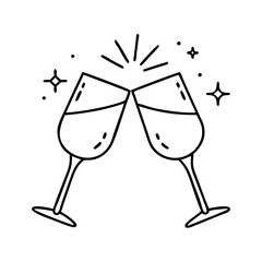 wine glass cheers icon, wine glass cheers line art - simple line art of wine glass cheers, perfect for wine glass cheers logos and icons