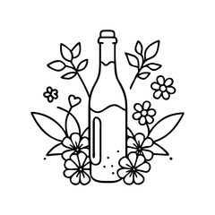wine with flowers icon, wine with flowers line art - simple line art of wine with flowers, perfect for wine with flowers logos and icons