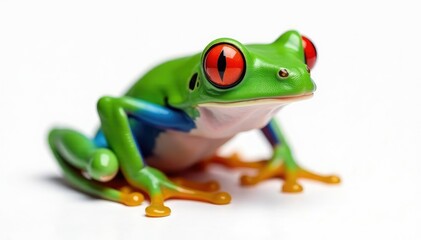 Obraz premium Single, vibrant red-eyed tree frog on pure white, clean, jungle