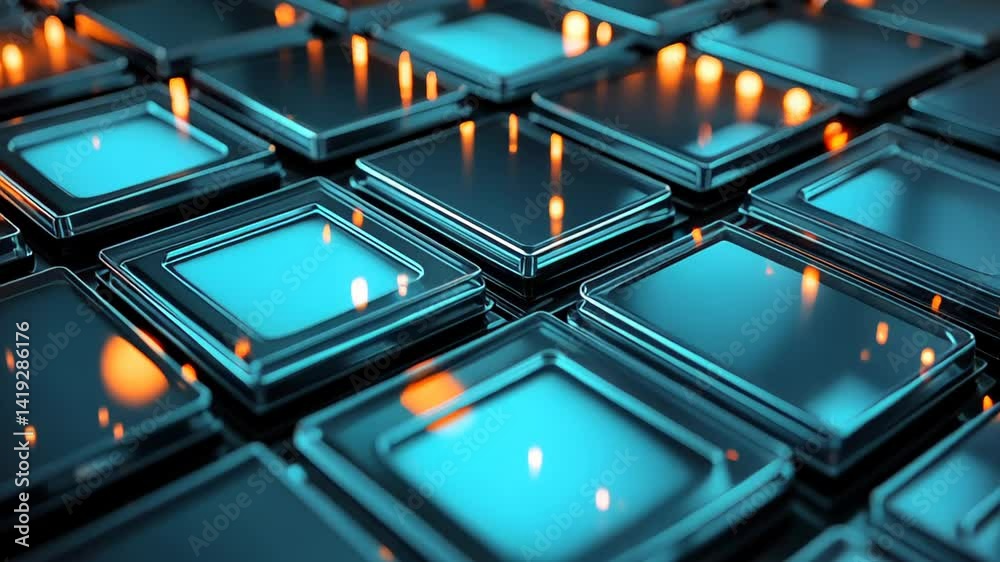 Poster illuminated tiles create a mesmerizing display of light and design in a high-tech environment at nig