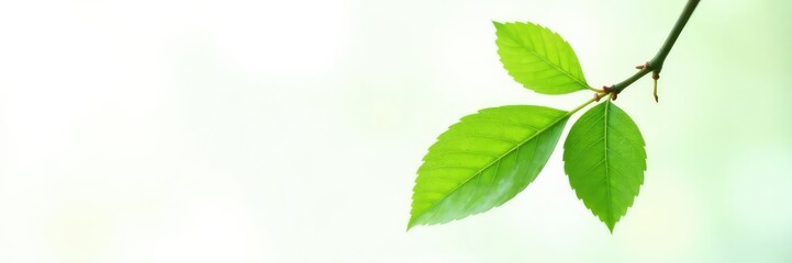 Fototapeta premium A green leafy branch with a few leaves isolated, foliage, twig, plant