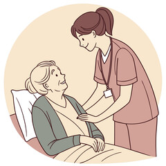 Compassionate Female Caregiver Comforts Elderly Woman – Building Trust and Providing Support in Nursing Homes