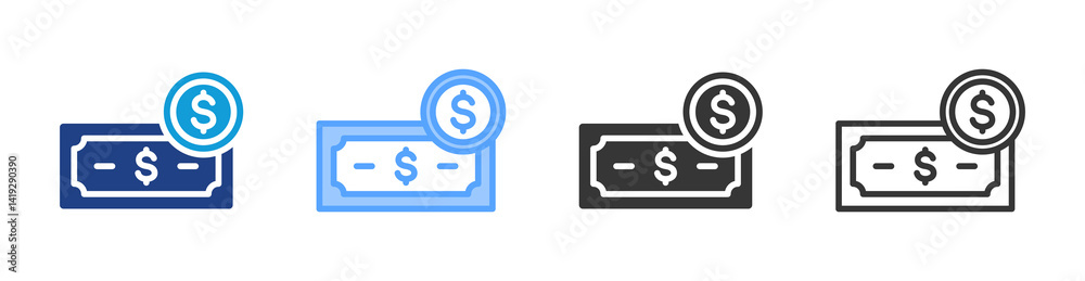 Poster money icon set multiple style collection